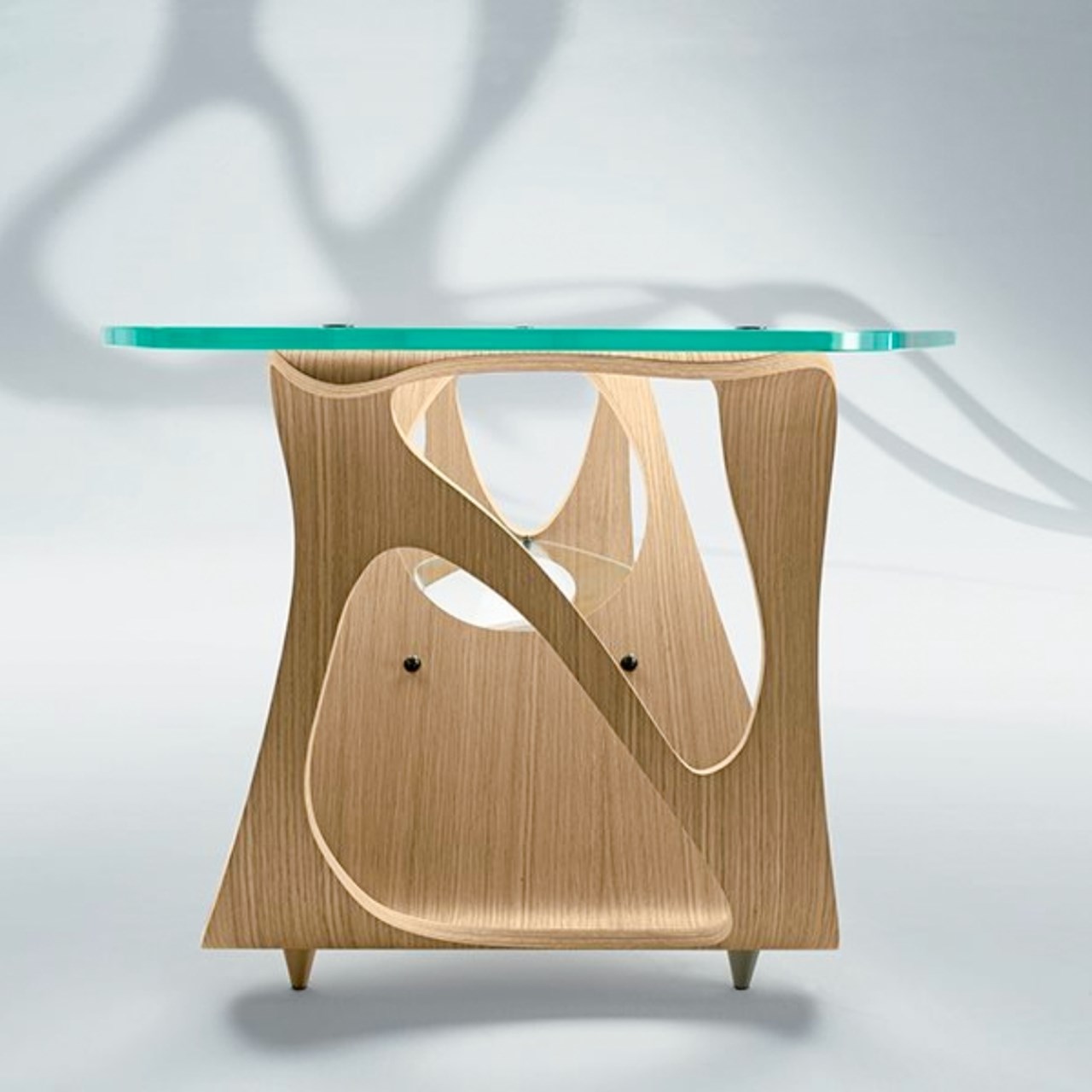 tavolo in vetro con supporto in legno 